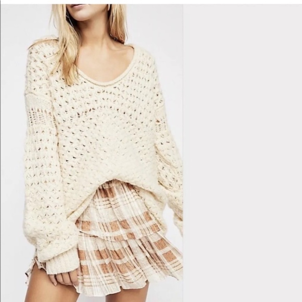 Free People Cream V-Neck Sweater